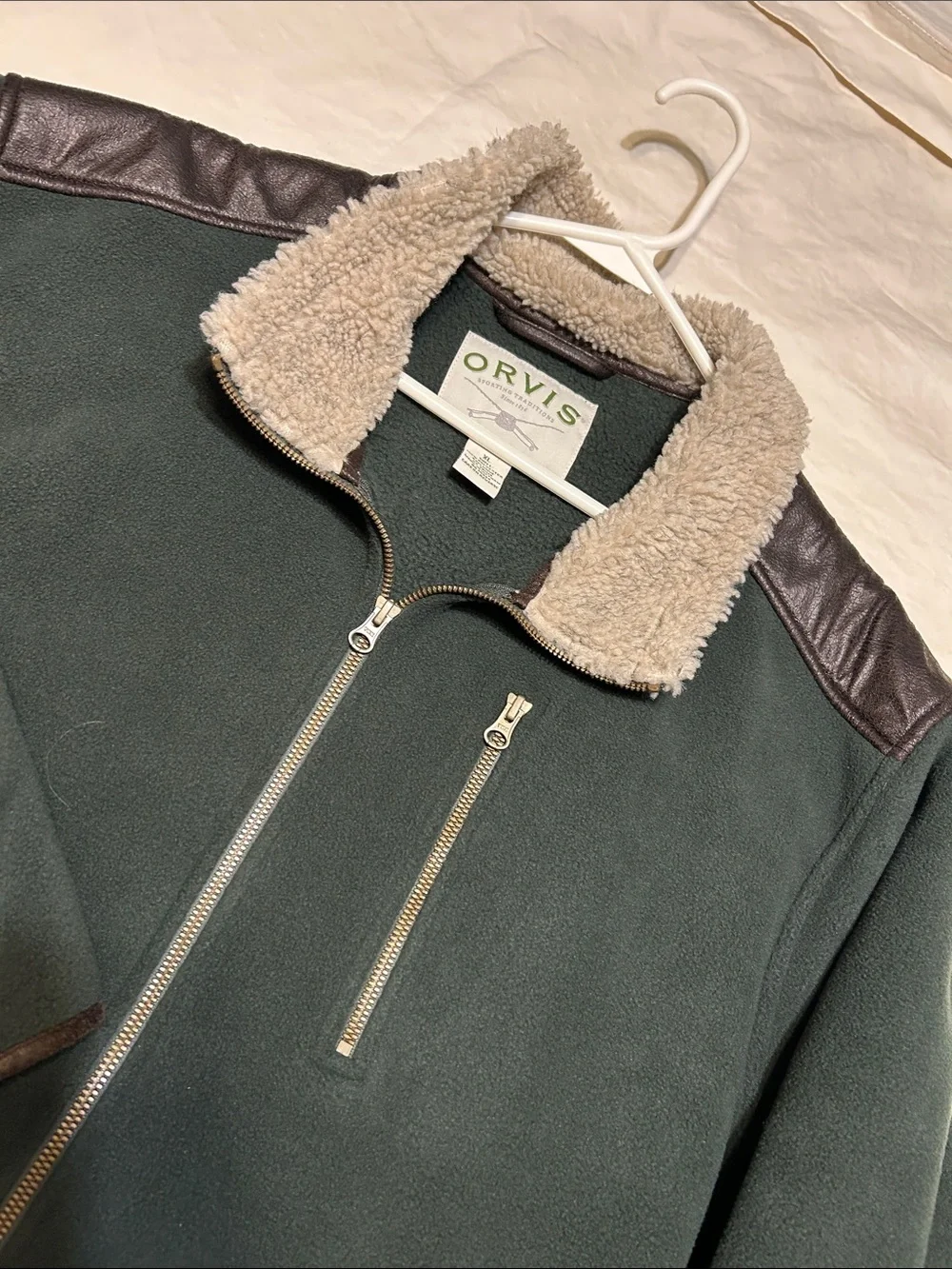 Orvis Green Fleece Jacket with Sherpa Collar